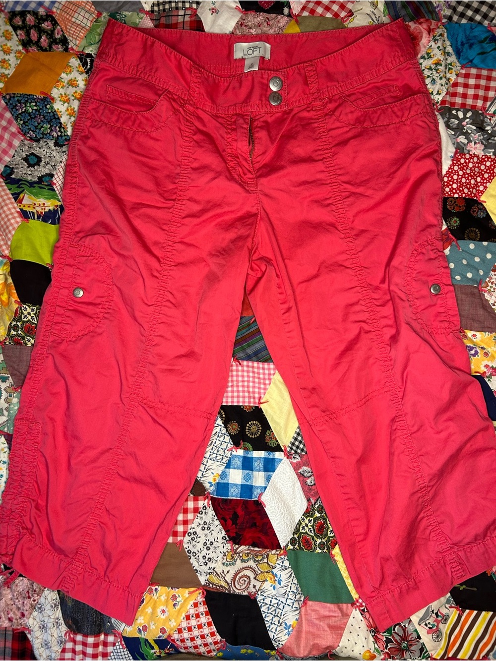 LOFT Hot Pink Cargo Capris with Button Detail